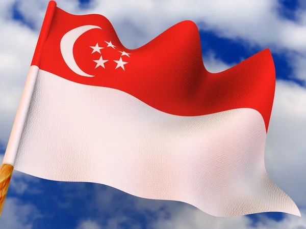 Vlajka Singapoore na modrém nebeském pozadí — Stock fotografie