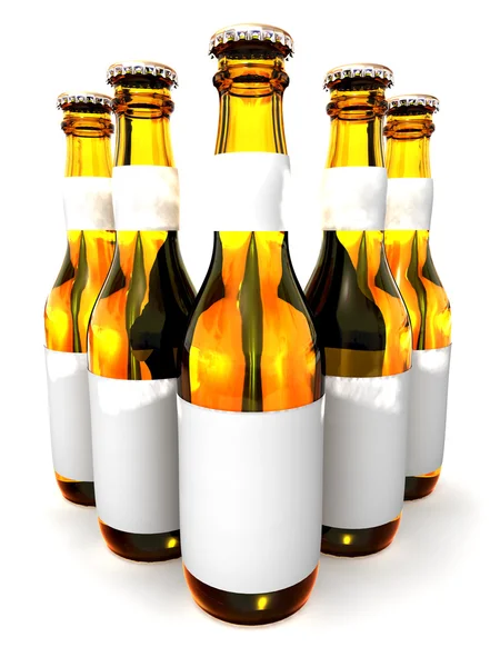 Beş botles bir bira. 3D — Stok fotoğraf