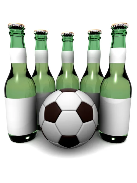 Flaschen Bier und Ball — Stockfoto