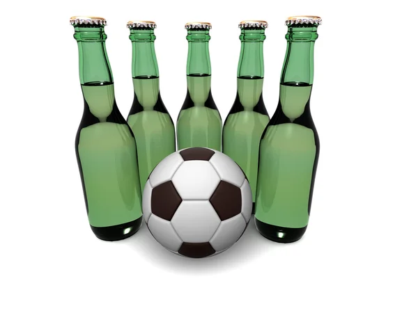 Garrafas de cerveja e bola — Fotografia de Stock