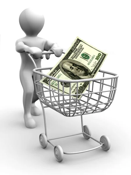 Man with Consumer basket and dollar — Stock Photo, Image