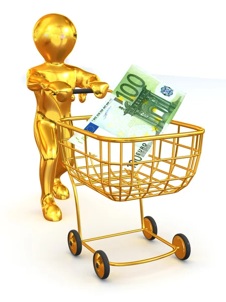 Man med konsumenten korg och euron — Stockfoto