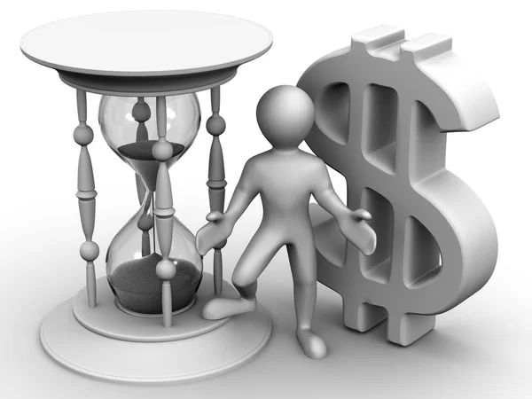 Man with hourglass and dollar — Stock Photo, Image