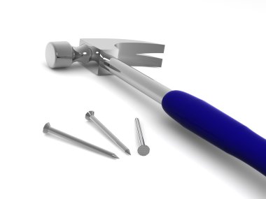 Hammer and nails. 3d clipart