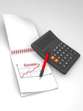 Pen, calculater and blocknotes with schedule clipart