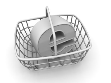 Consumer's basket with symbol for internet. 3d clipart