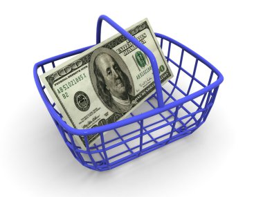 Consumer's basket with handred dollars. clipart