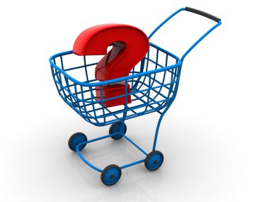 Consumer's basket with question. 3d clipart