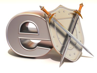 Shield, sword with symbol for internet clipart