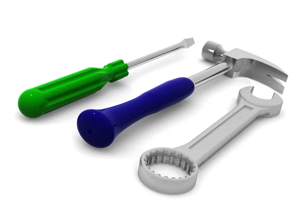 Hammer, Schraubenzieher und Schraubenschlüssel. — Stockfoto