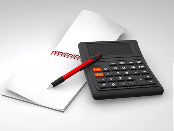 Calculadora, cuaderno y la pluma — Foto de Stock