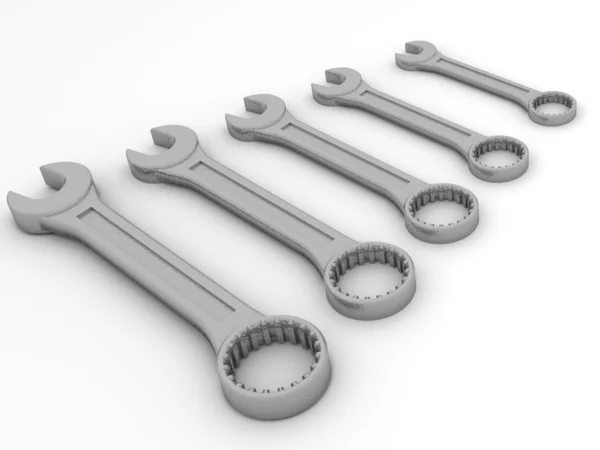 П'ять накидних ключів. 3D — стокове фото