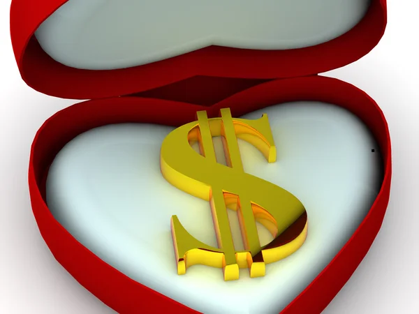 Box as heart with dollar. 3d — Stock Photo, Image