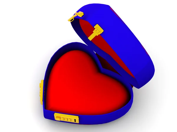 Caixa como coração com fechaduras de código. 3d — Fotografia de Stock