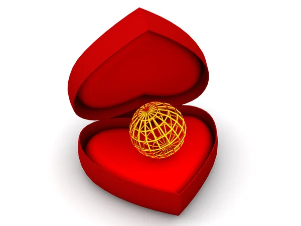 Boîte comme coeur avec un globe — Photo