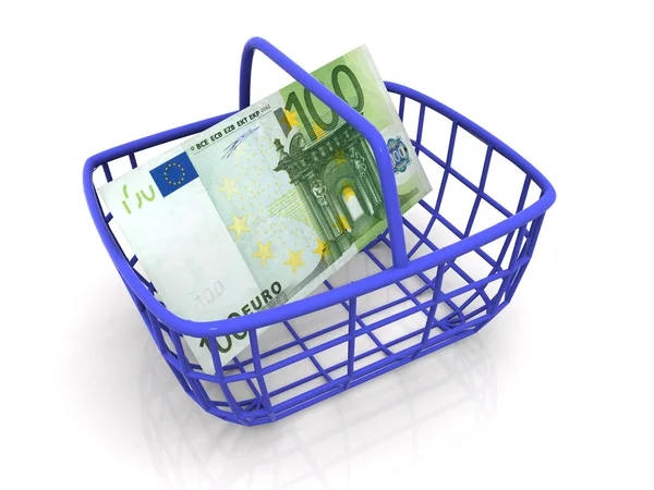 Cesta del consumidor con euros entregados — Foto de Stock