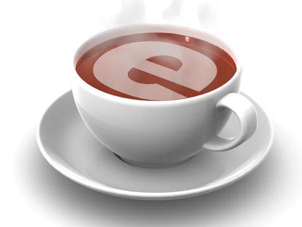 Xícara de café com um símbolo da internet — Fotografia de Stock
