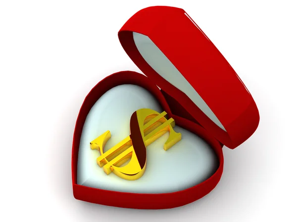 Dolar ile kalp kutu — Stok fotoğraf
