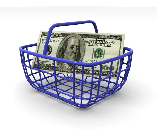 Потребительская корзина с ручными долларами — стоковое фото