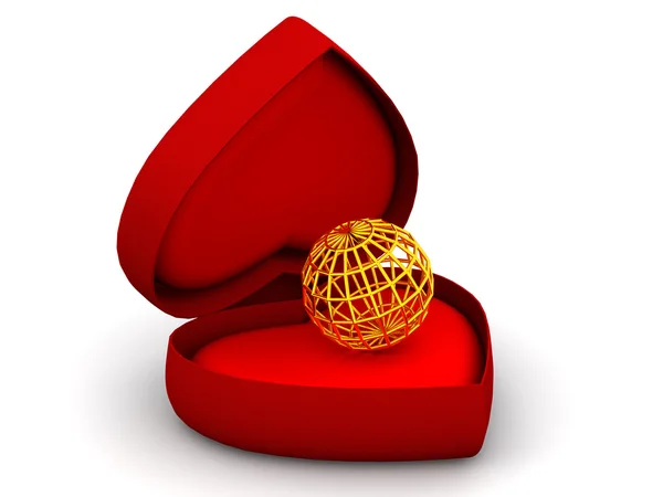 Box as heart with a globe — Stock Photo, Image