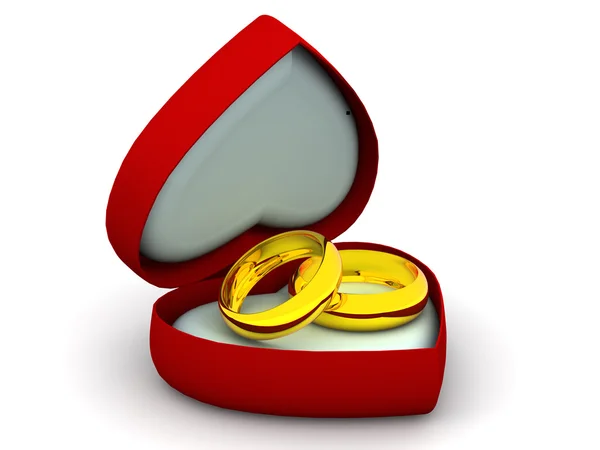 결혼 반지와 하트 박스 — 스톡 사진
