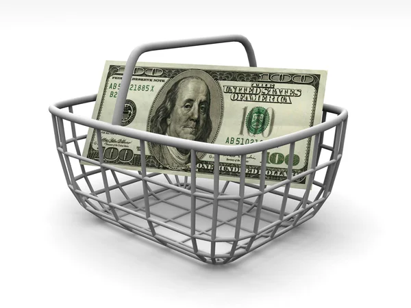 Потребительская корзина с ручными долларами — стоковое фото