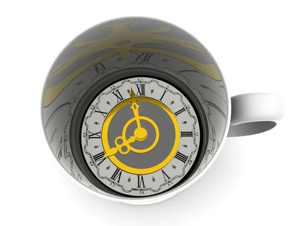 Cup with clock. Eight o'clock — Stock Photo, Image