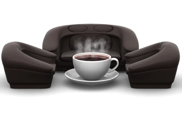 コーヒーのカップとアームチェア — ストック写真