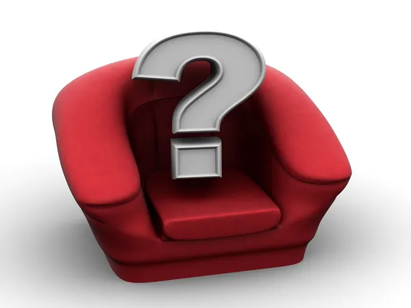 Sessel mit Frage. Leerstand. 3d — Stockfoto