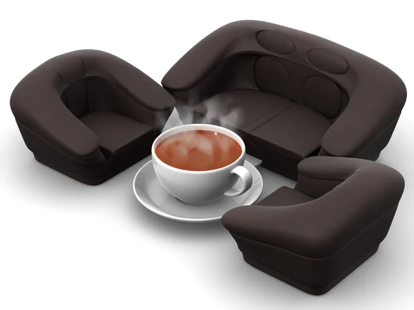 Fotelu z filiżanką kawy — Zdjęcie stockowe