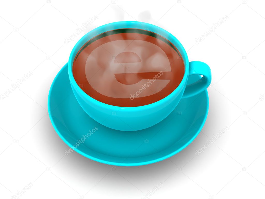 Cup of coffee with a symbol of the internet
