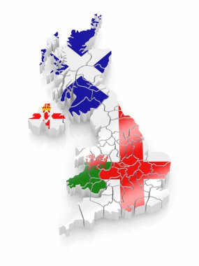 Map of Great Britaine in national flag colors clipart