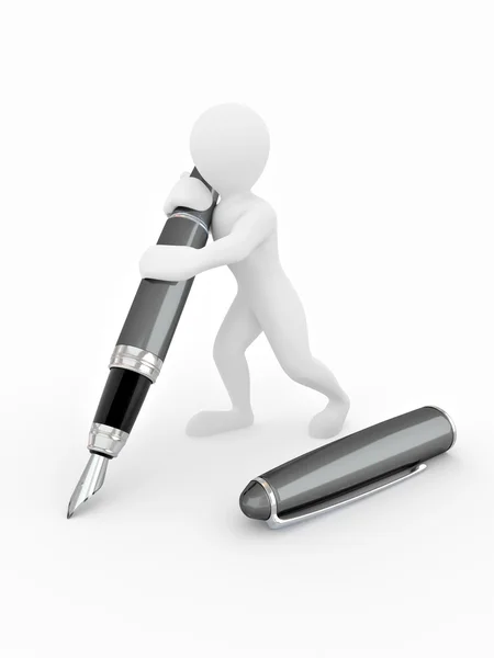 白い背景と分離ペンを持つ男性 — ストック写真