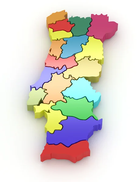 Trójwymiarowa mapa Portugalii. 3D — Zdjęcie stockowe