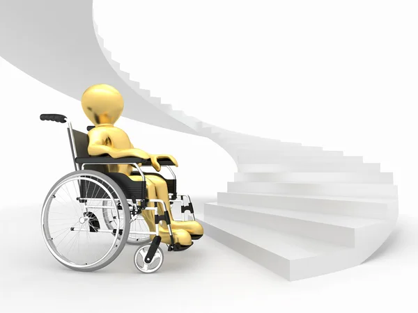 Män med rullstol och trappor. svårt beslut — Stockfoto