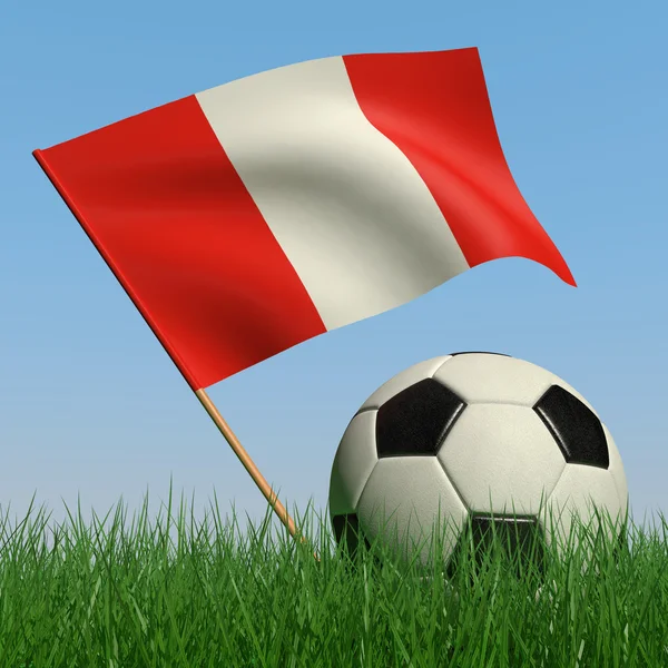 Soccer ball in the grass and the flag of Peru — Stock Photo, Image