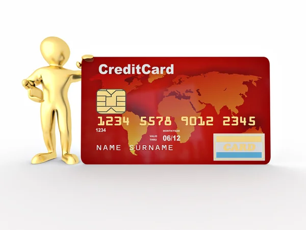 Чоловіки з кредитною карткою на білому ізольованому фоні — стокове фото