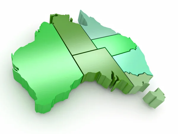 Harta tridimensională a Australiei pe fundal alb izolat . — Fotografie, imagine de stoc