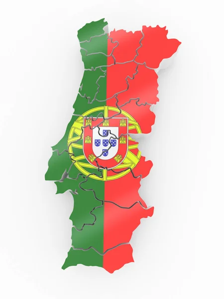 Mapa Portugalii w portugese flaga kolory — Zdjęcie stockowe