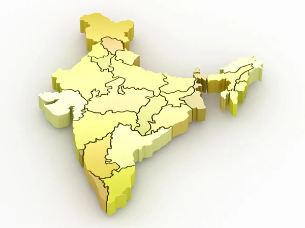 Mappa tridimensionale dell'India su sfondo bianco isolato — Foto Stock