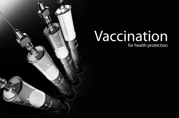 Вакцинація. Шприци з вакциною та простір для тексту — стокове фото