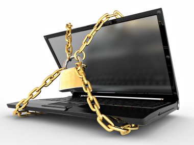 Laptop with chains and lock. clipart