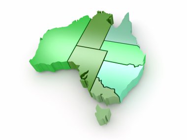 Three-dimensional map of Australia on white isolated background. clipart