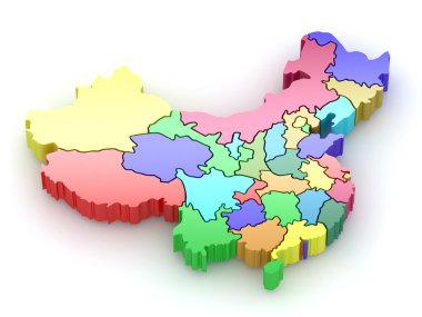 Three-dimensional map of China. 3d clipart