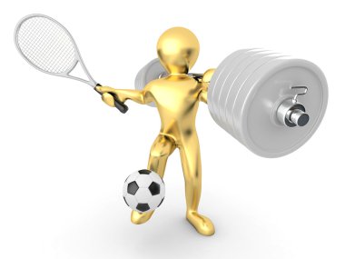 Men with barbell, racket and ball clipart