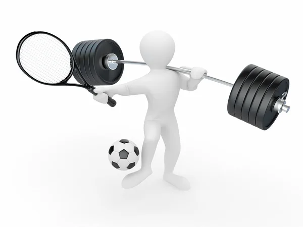 Men with barbell, racket and ball — Stock Photo, Image