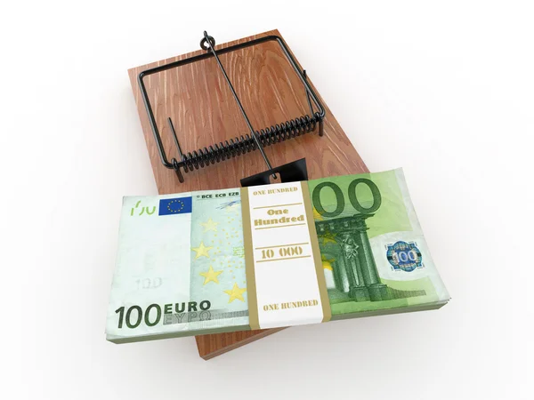 Trappola per topi con euro su sfondo bianco isolato — Foto Stock