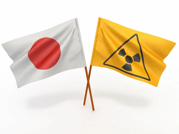 Japanese flag wiyh symbol of radiation — Stock Photo, Image