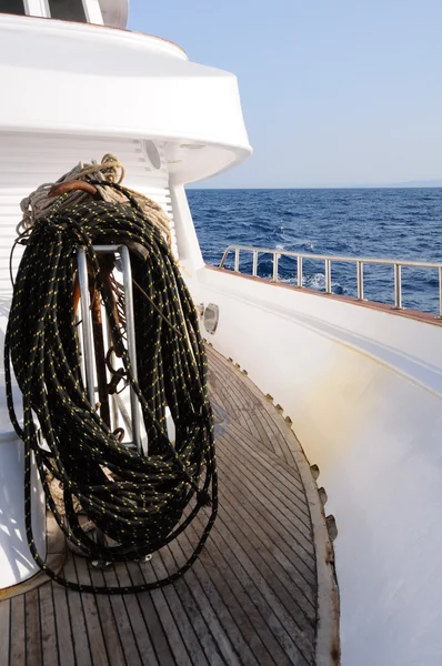 Bundle of rope on marine yacht