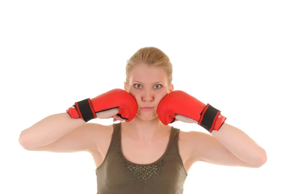 Fun girl with red boxing gloves — Stock Photo, Image